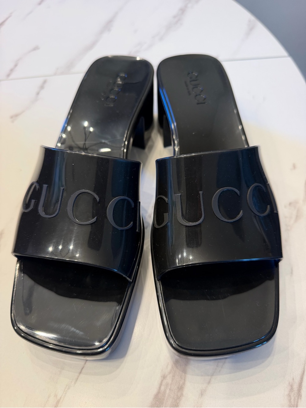 Gucci Black Logo Platform Heel Slide Sandals – BRAND NEW